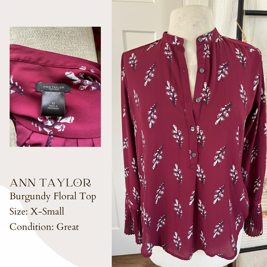 Ann Taylor Burgundy Floral Top