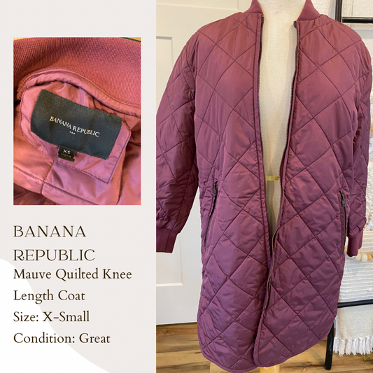 Banana Republic Mauve Quilted Knee Length Coat