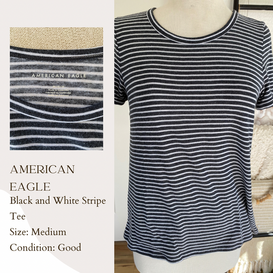 American Eagle Black and White Stripe Tee