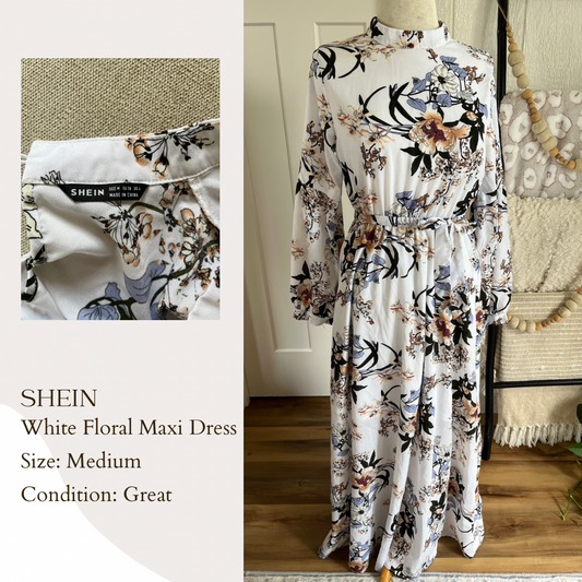 Shein White Floral Maxi Dress