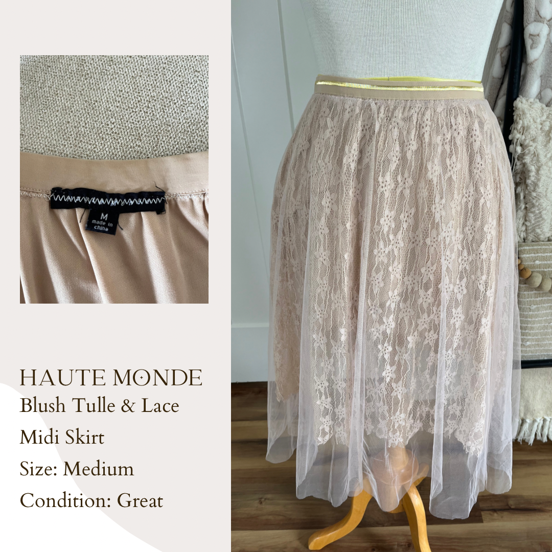 Haute Monde Blush Tulle & Lace Midi Skirt