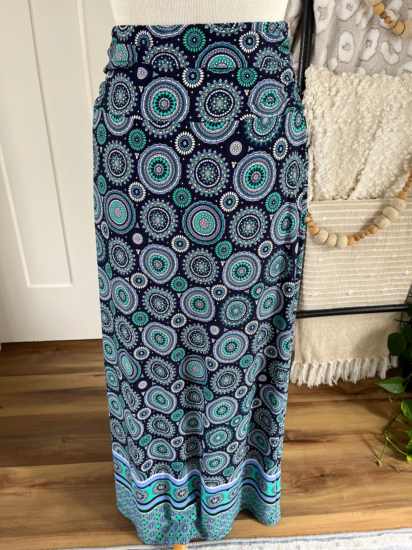 Cato Green and Navy Maxi Skirt