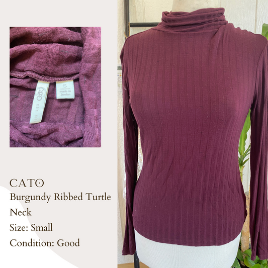 Cato Burgundy Ribbed Turtle Neck Top