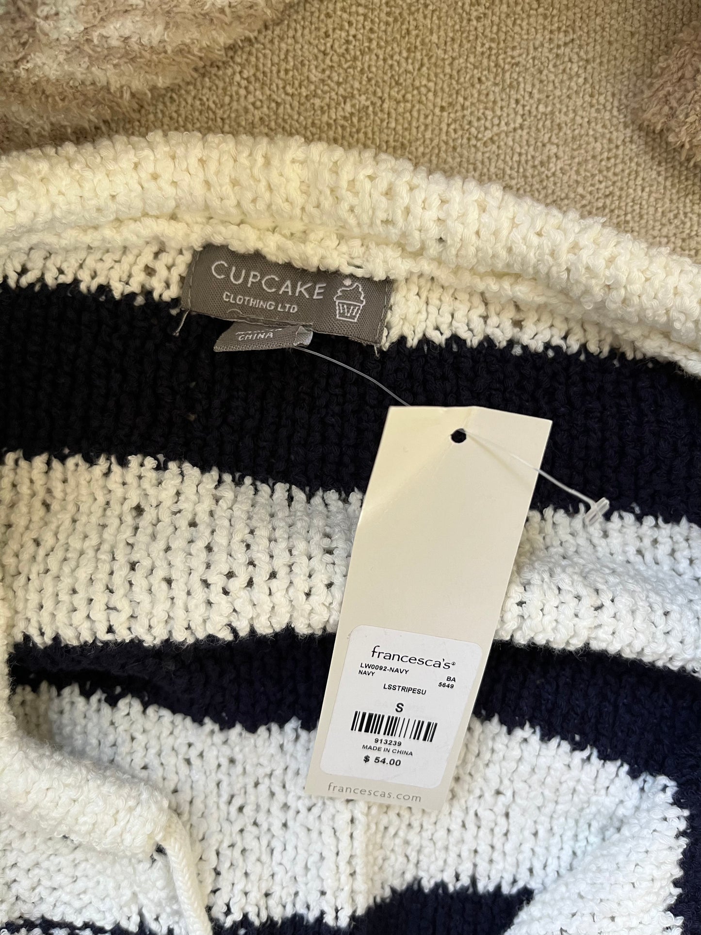 Cupcake Navy and White Stripe Chunky Knit Sweater