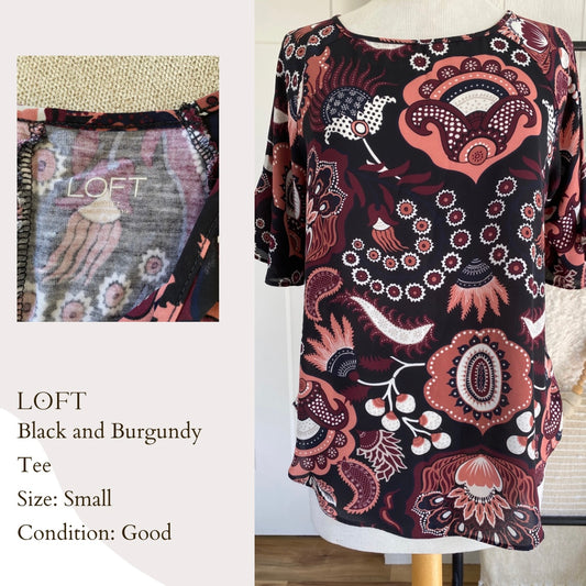 LOFT Black and Burgundy Tee