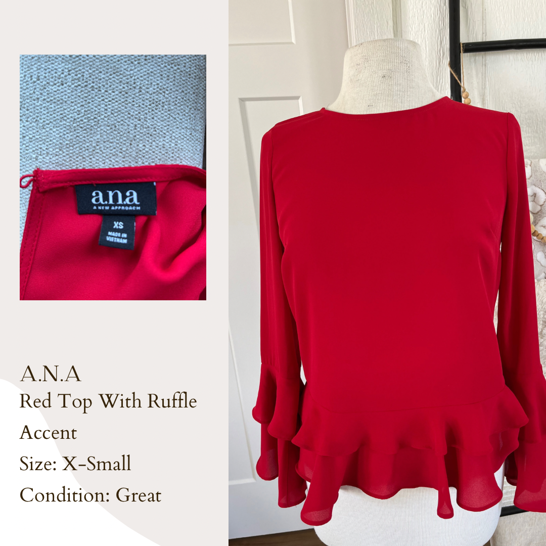 A.N.A. Red Top With Ruffle Accent