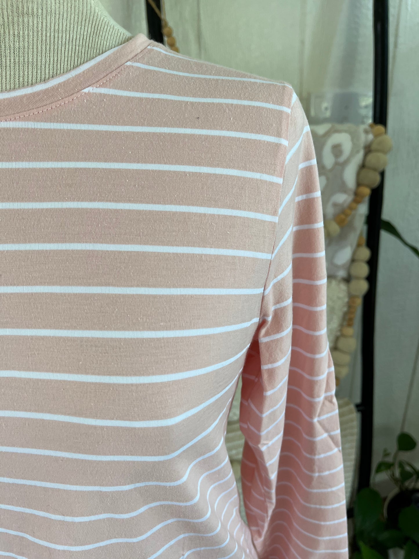 Time & Tru Pink and White Stripe Top