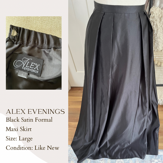 Alex Evenings Black Satin Formal Maxi Skirt