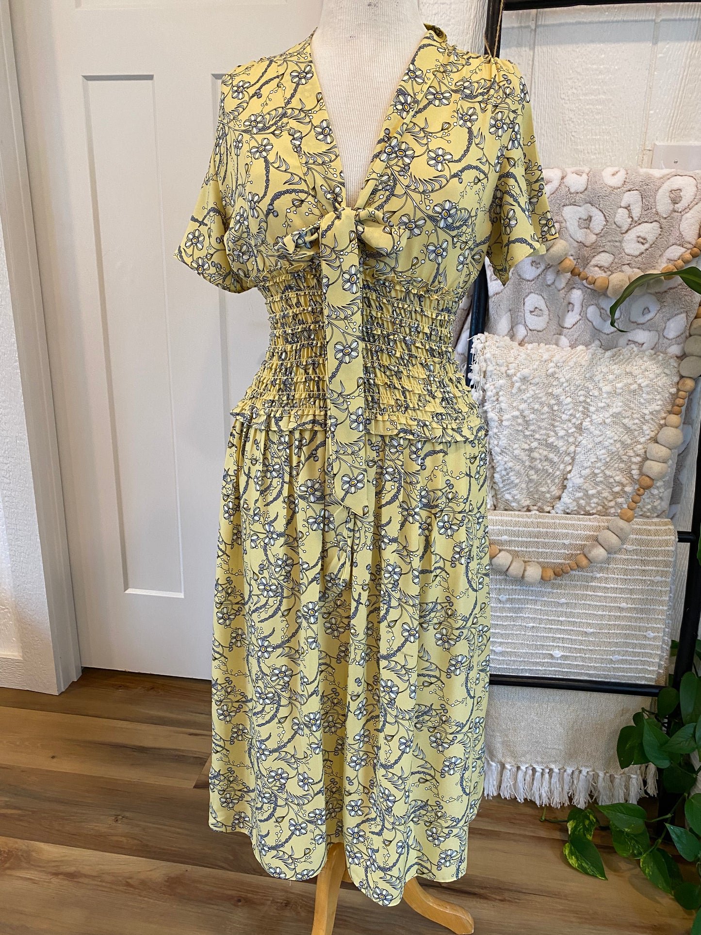 Max Studio Yellow Floral Midi Dress