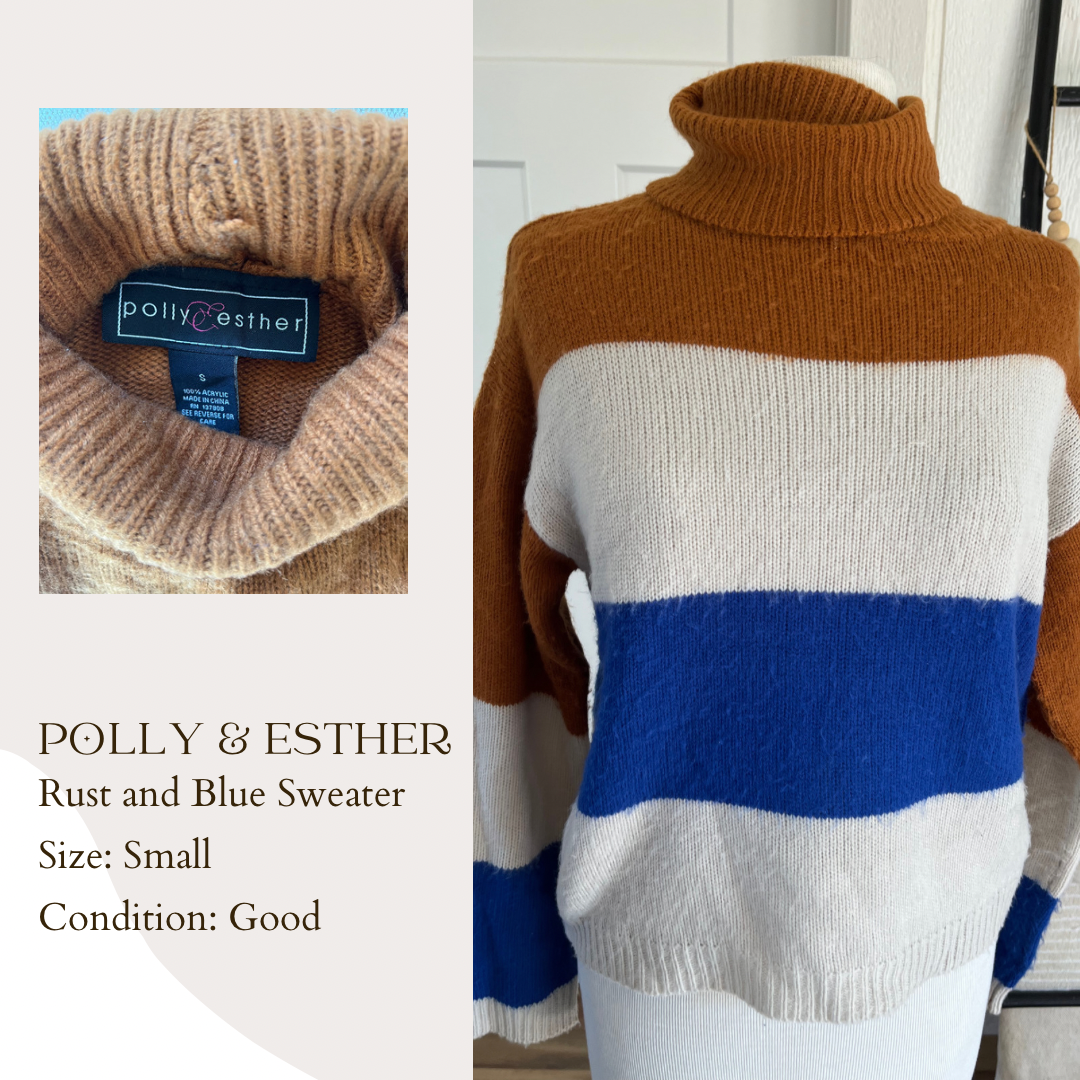 Polly & Esther Rust and Blue Sweater