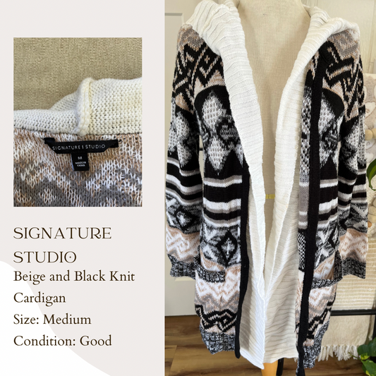 Signature Studio Beige and Black Knit Cardigan