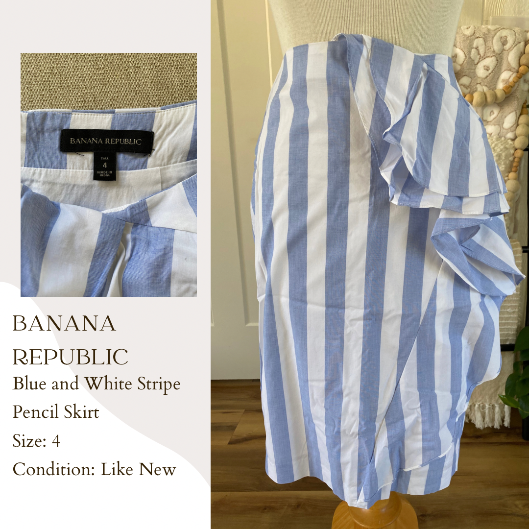 Banana Republic Blue and White Stripe Pencil Skirt