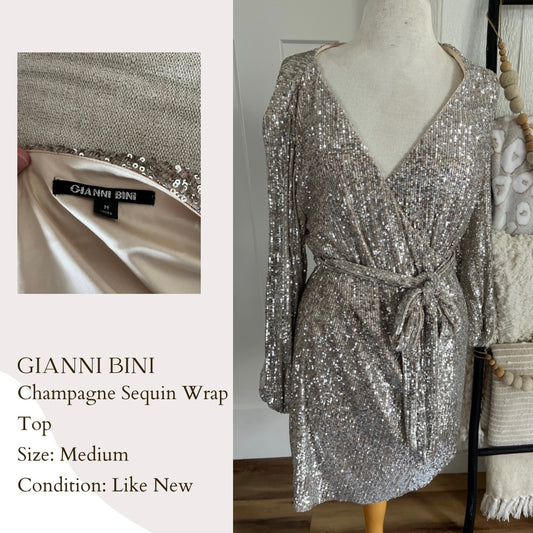 Gianni Bini Champagne Sequin Wrap Top