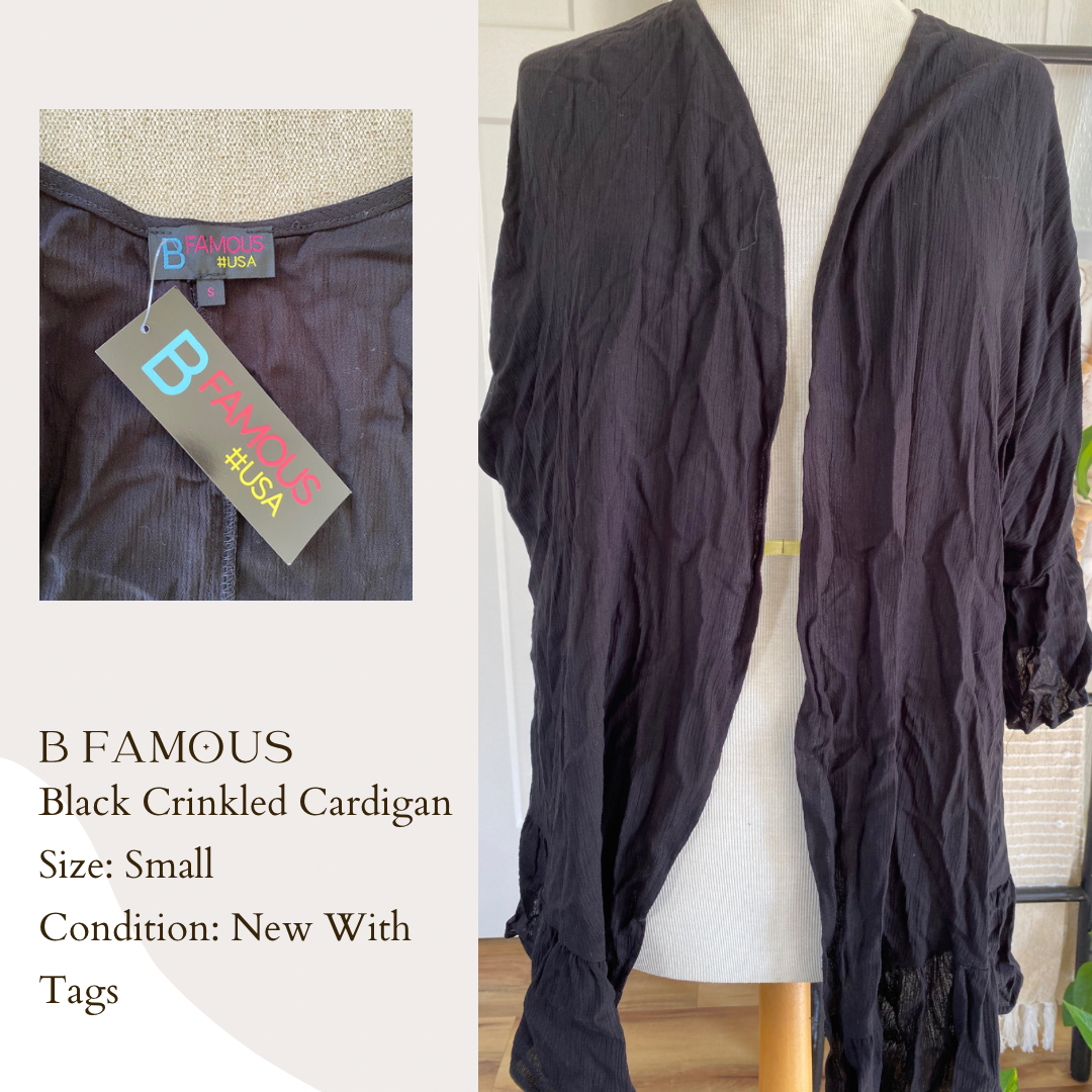 B Famous Black Crinkled Cardigan