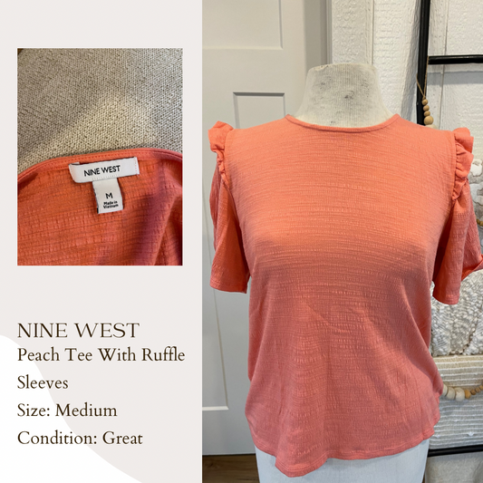 Nine West Peach Tee With Ruffle Sleeves