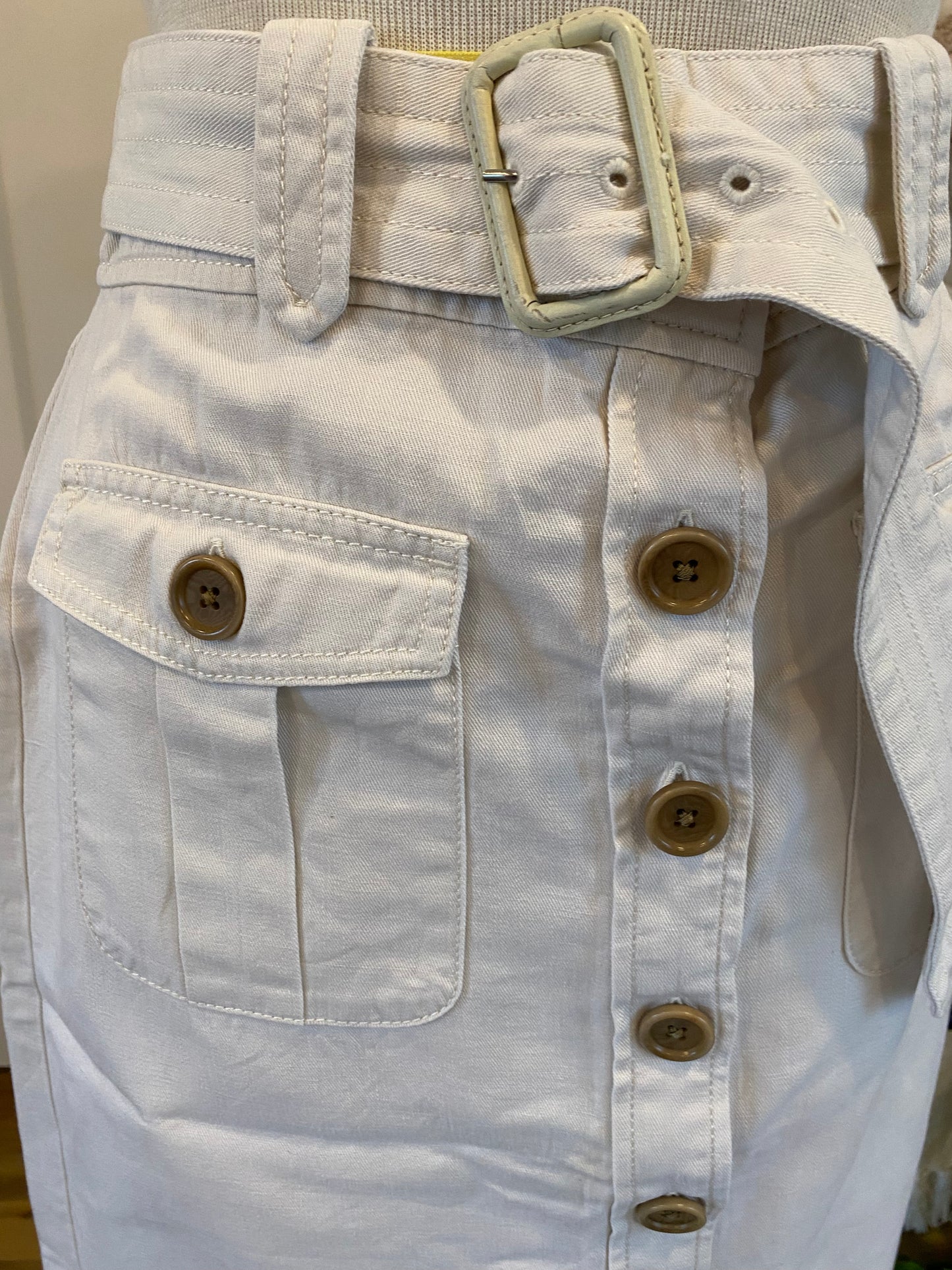 No Brand Cream Button Front Denim Skirt