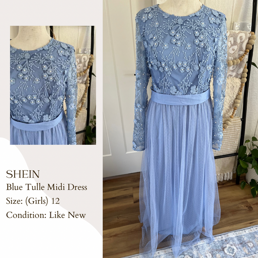 Shein Blue Tulle Midi Dress