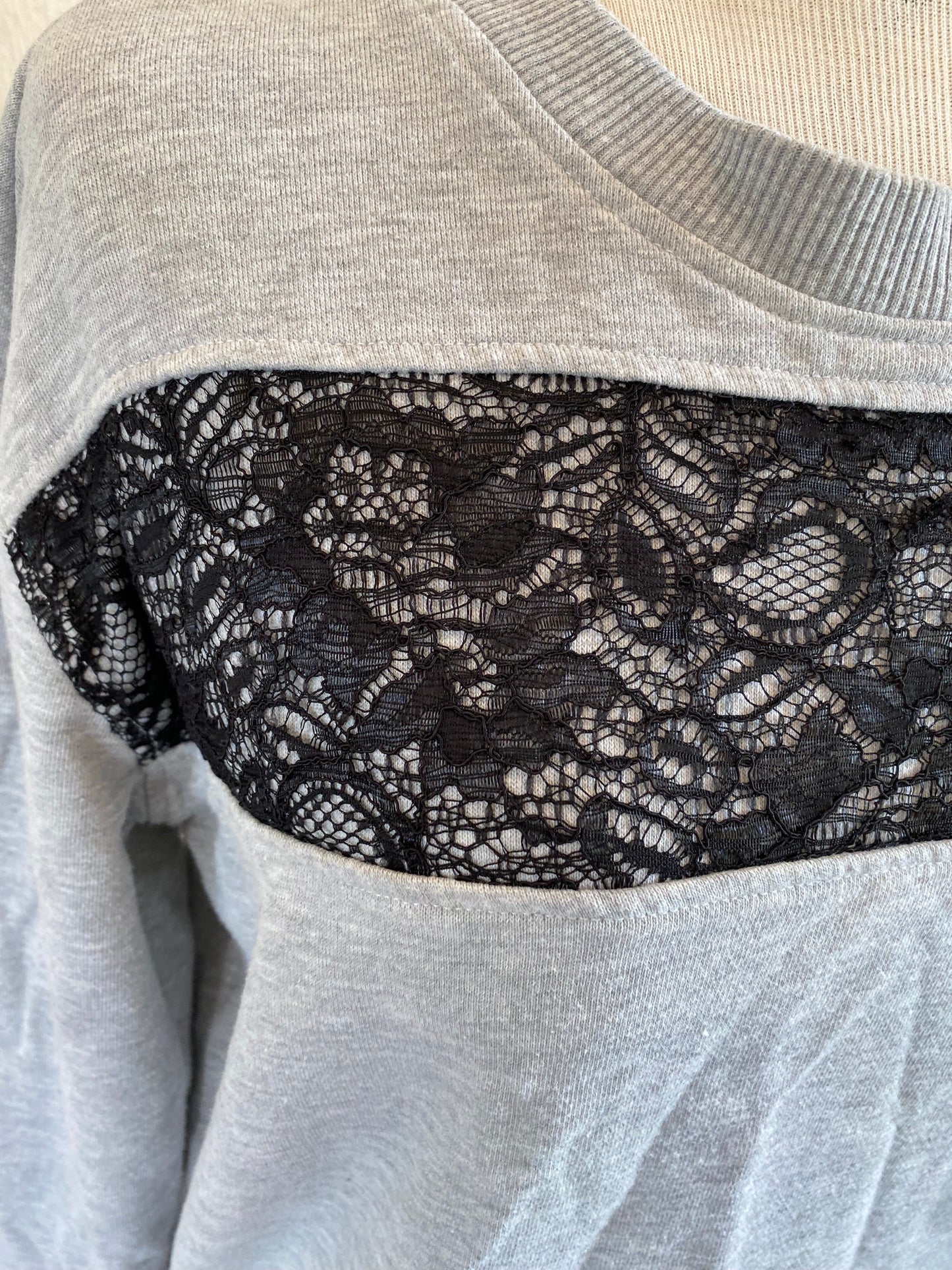 Marc New York Gray Sweatshirt With Black Lace Accent