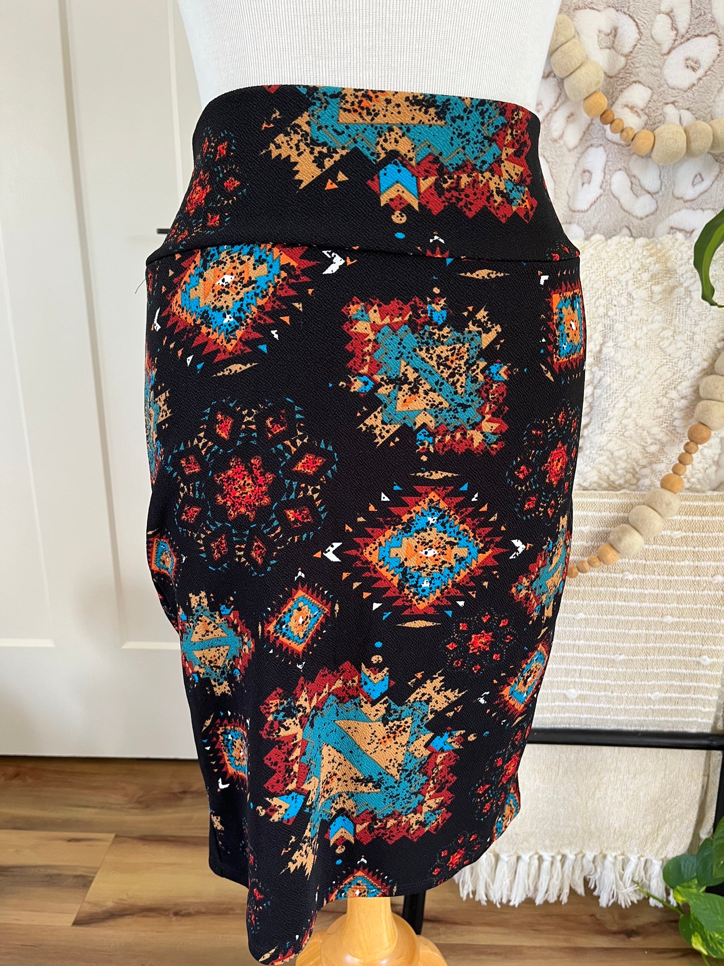 Lula Roe Black Tribal Print Pencil Skirt