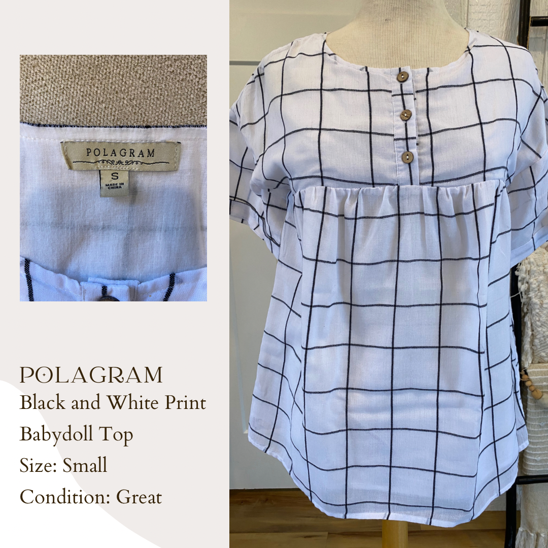 Polagram Black and White Print Babydoll Top