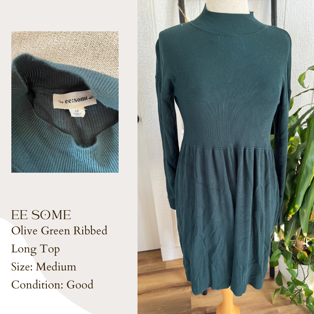 EE Some Olive Green Ribbed Long Top