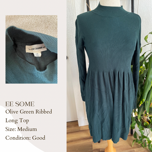 EE Some Olive Green Ribbed Long Top