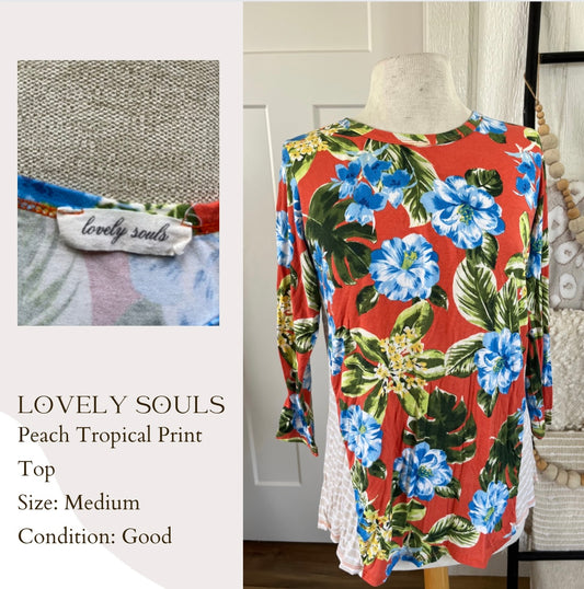 Lovely Souls Peach Tropical Print Top