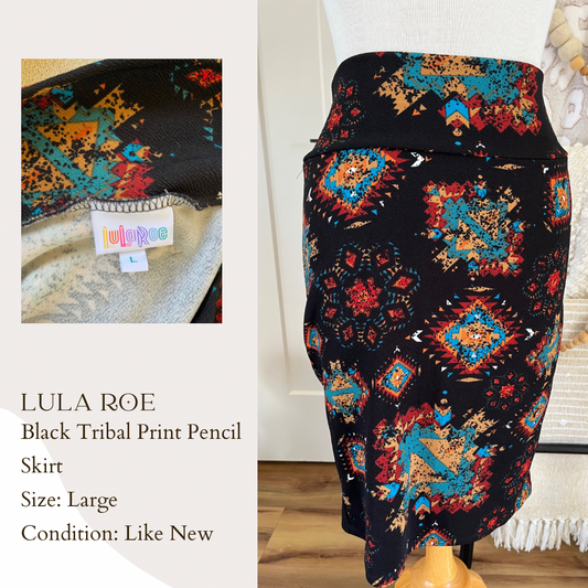 Lula Roe Black Tribal Print Pencil Skirt