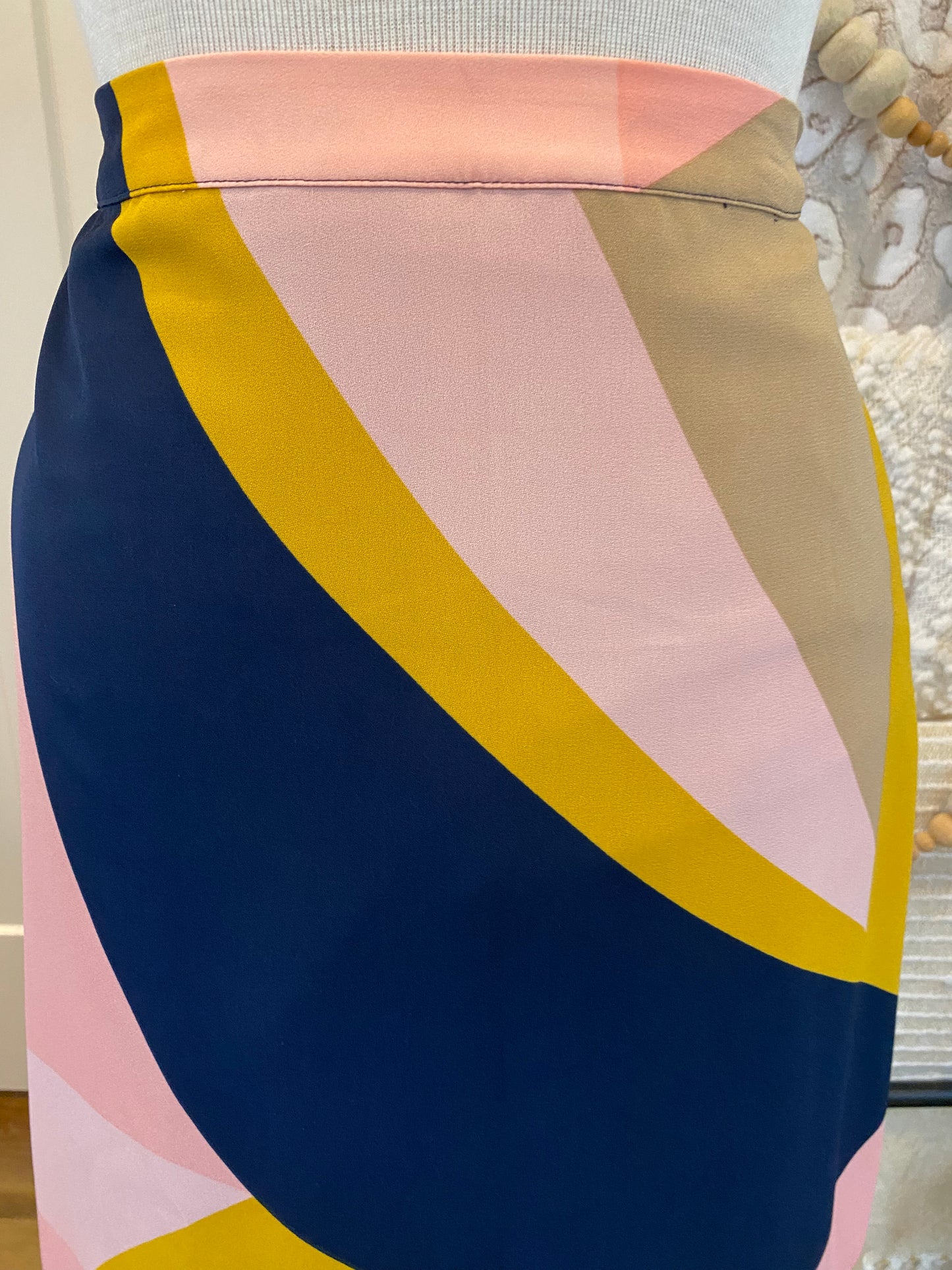 Bar III Pink, Navy, & Mustard Midi Skirt