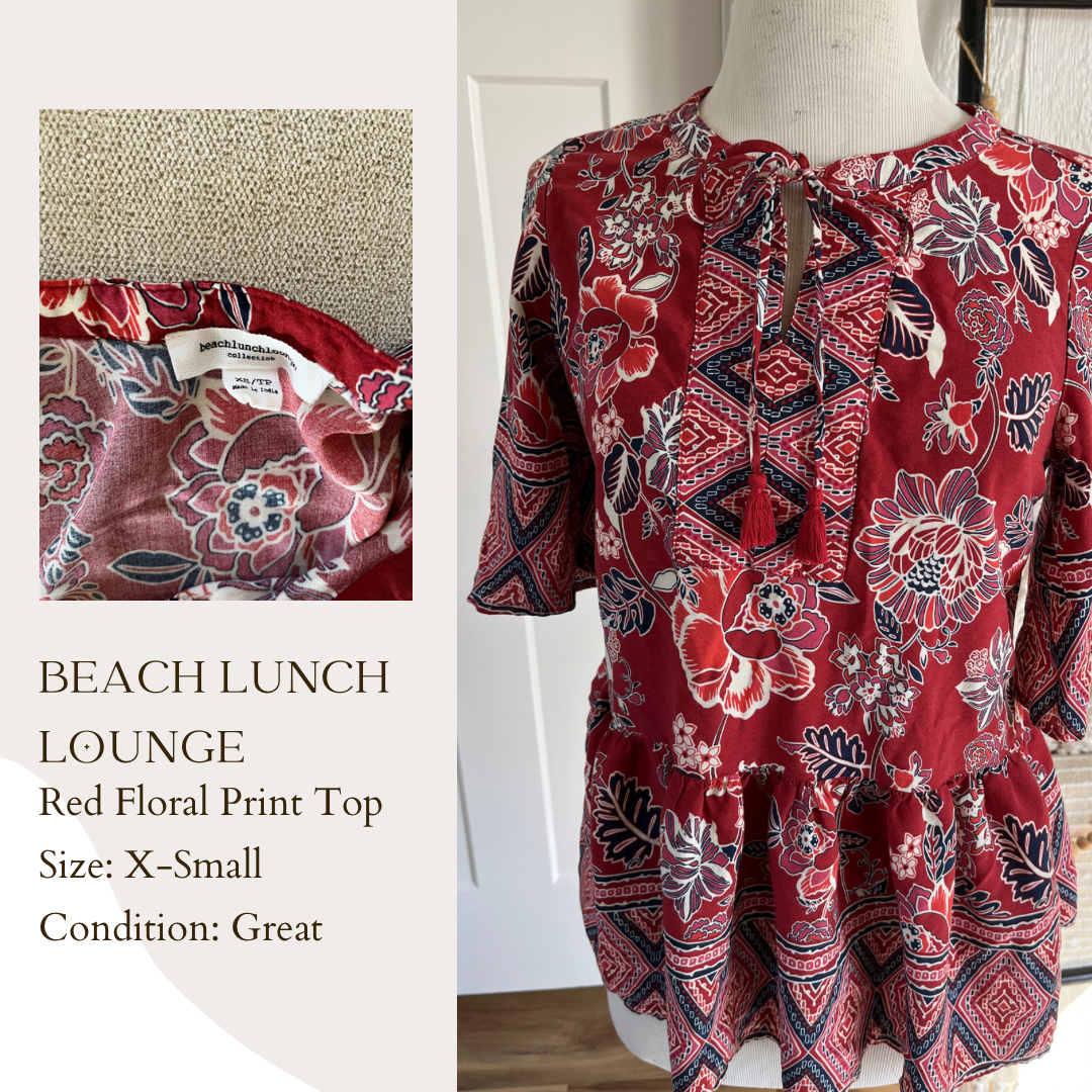 Beach Lunch Lounge Red Floral Print Top