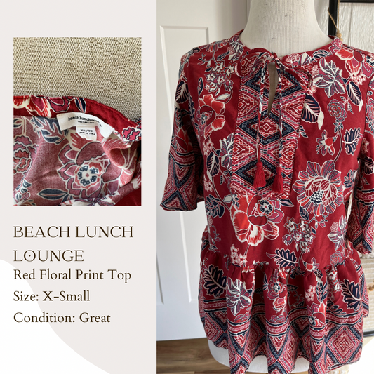 Beach Lunch Lounge Red Floral Print Top