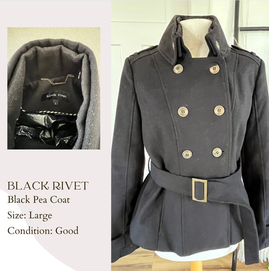 Black Rivet Black Pea Coat