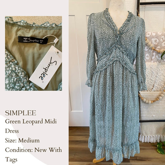 Simplee Green Leopard Midi Dress
