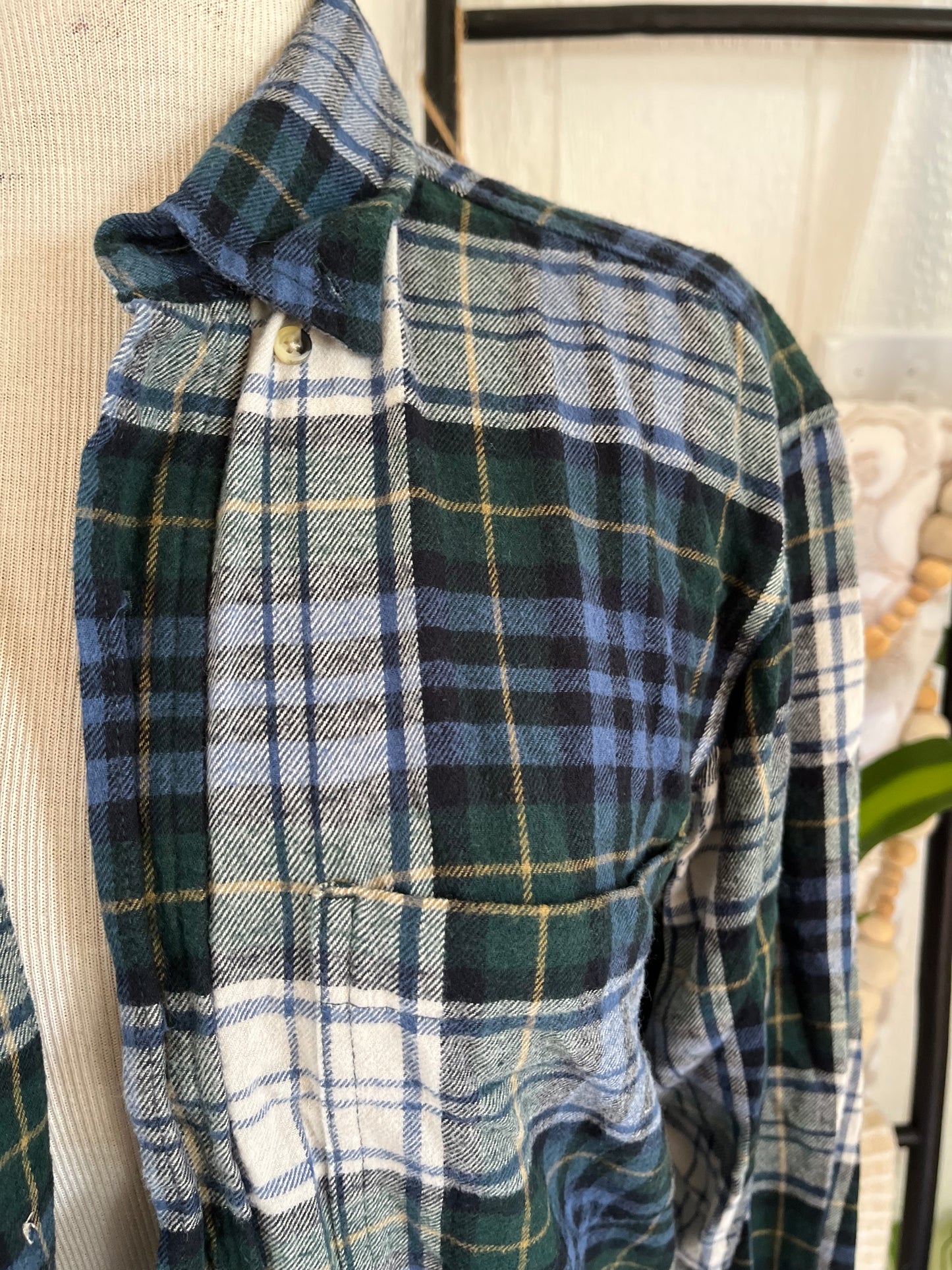 Hobbs Creek Green and Blue Plaid Button Front Top