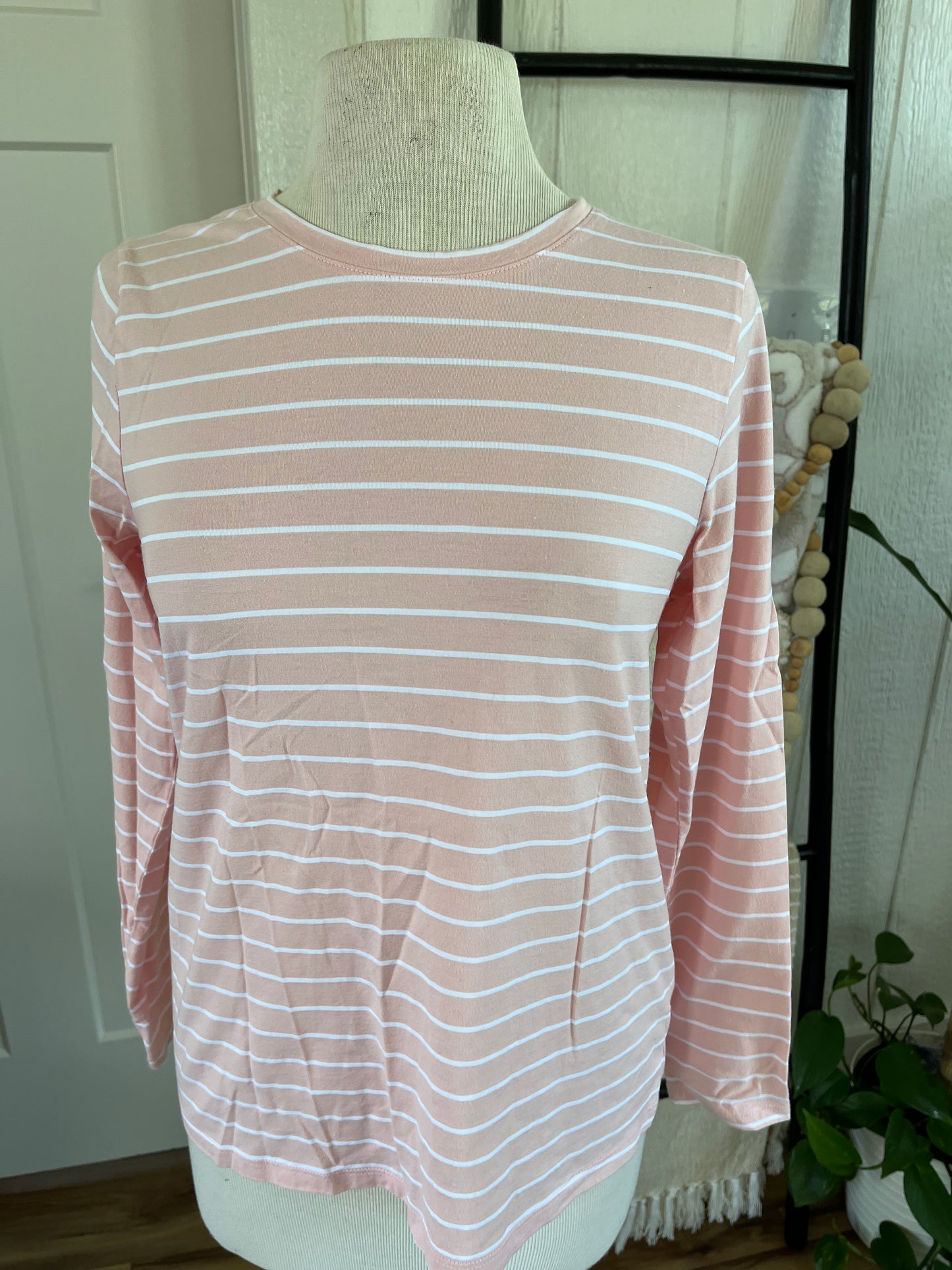 Time & Tru Pink and White Stripe Top