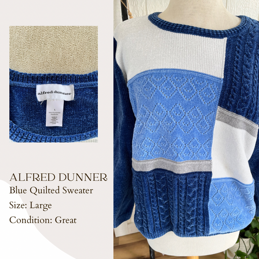 Alfred Dunner Blue Quilted Sweater