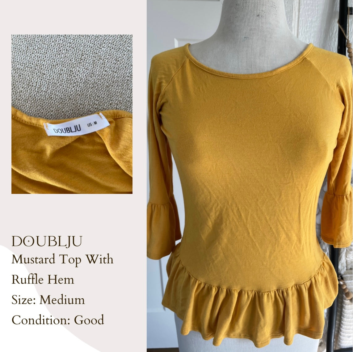 Doublju Mustard Top With Ruffle Hem