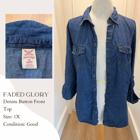 Faded Glory Denim Button Front Top