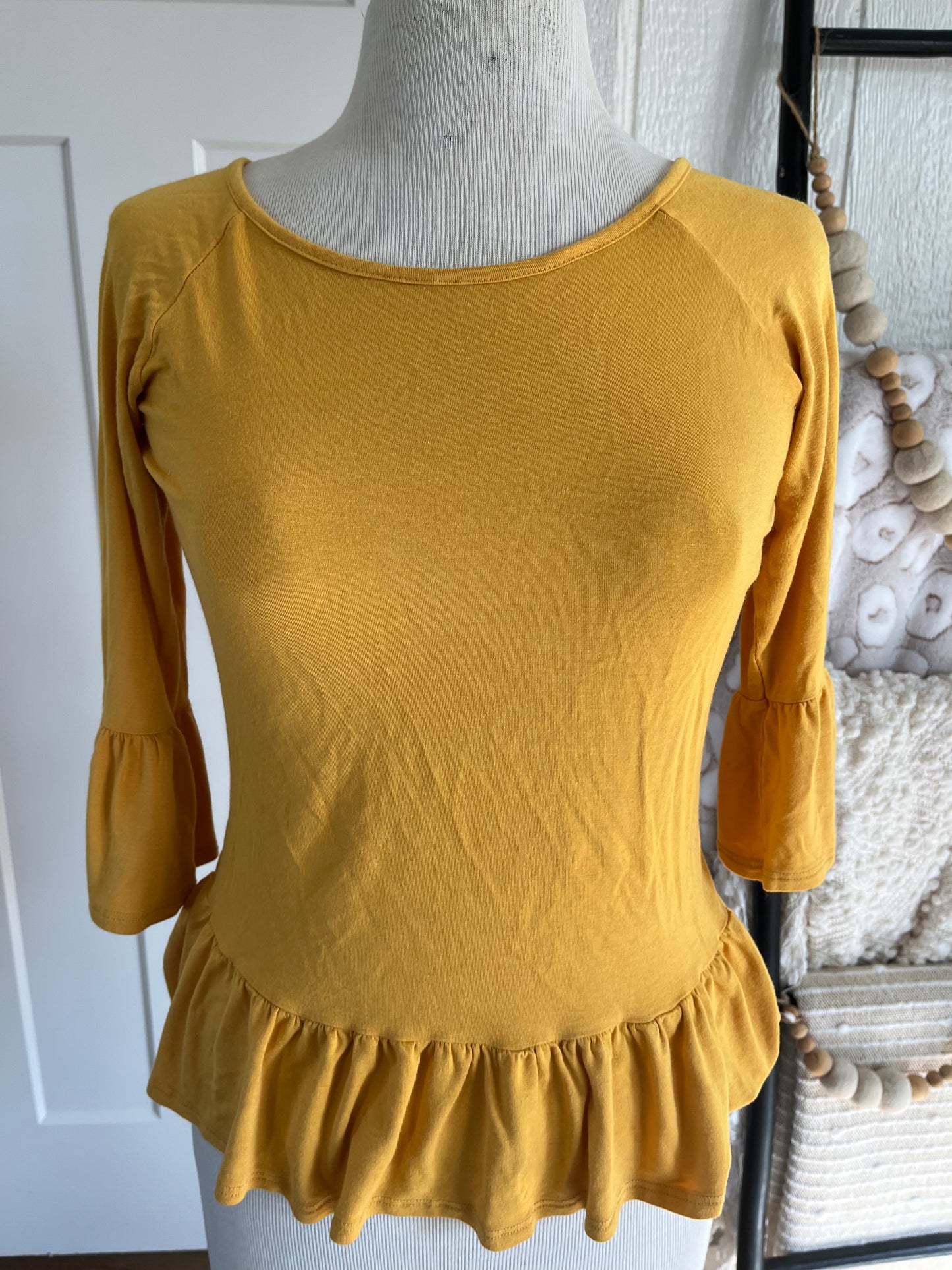 Doublju Mustard Top With Ruffle Hem