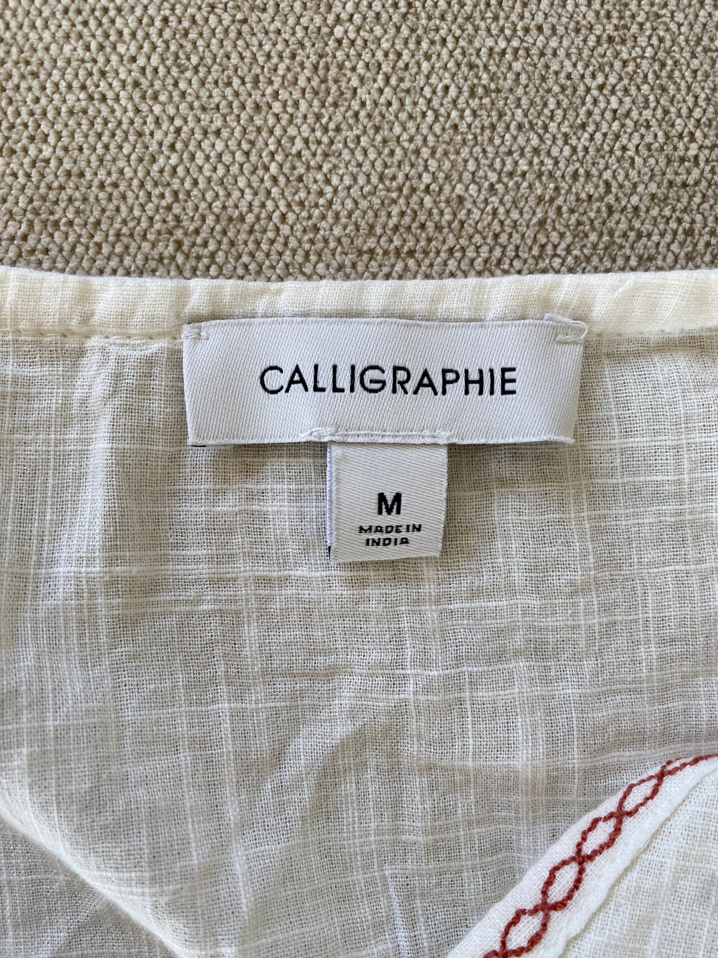 Calligraphie White Top with Rust Embroidered