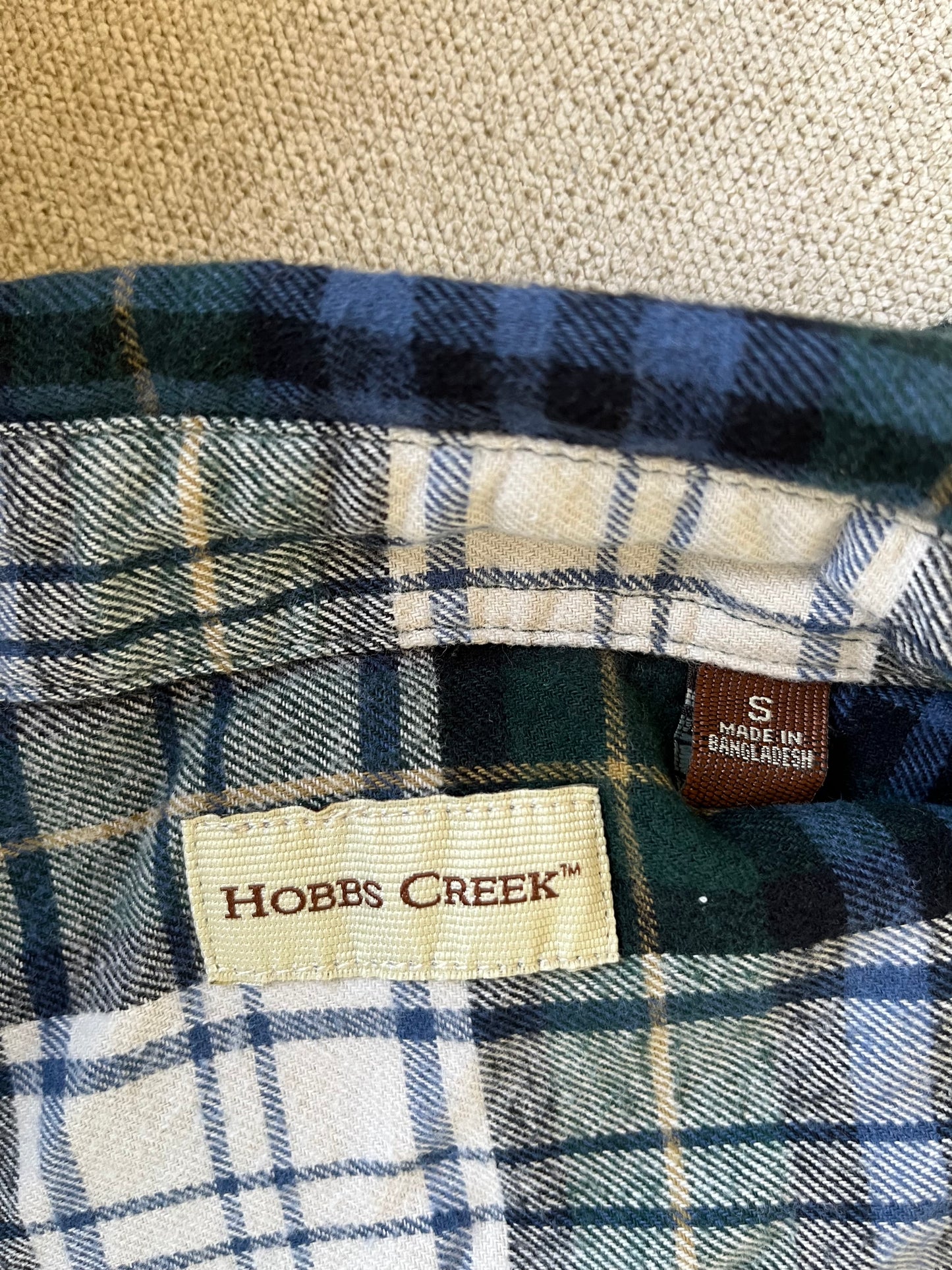 Hobbs Creek Green and Blue Plaid Button Front Top