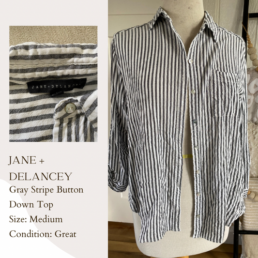 Jane + Delancey Gray Stripe Button Down Top