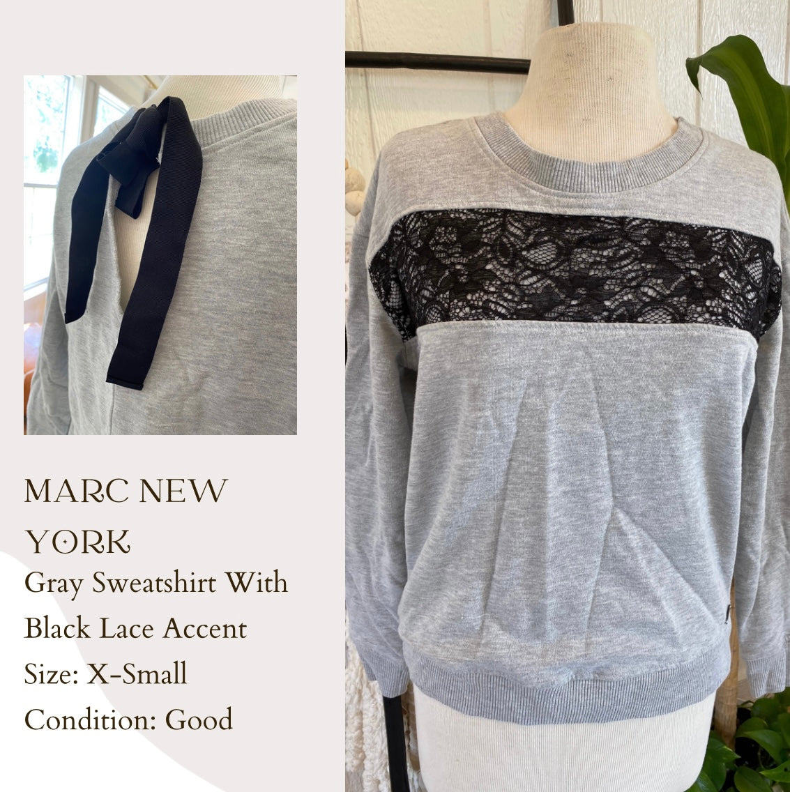 Marc New York Gray Sweatshirt With Black Lace Accent