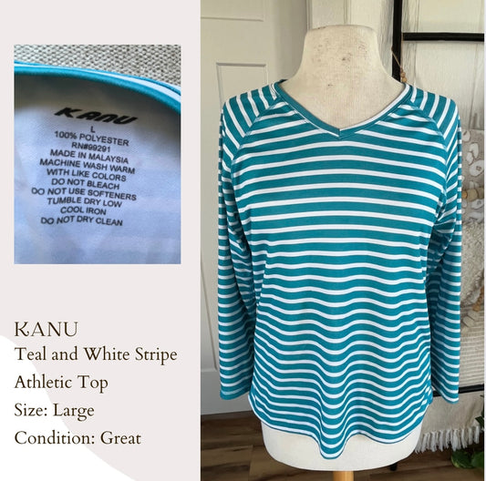 Kanu Teal and White Stripe Athletic Top