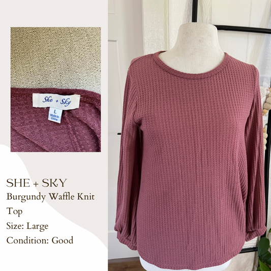 She + Sky Burgundy Waffle Knit Top