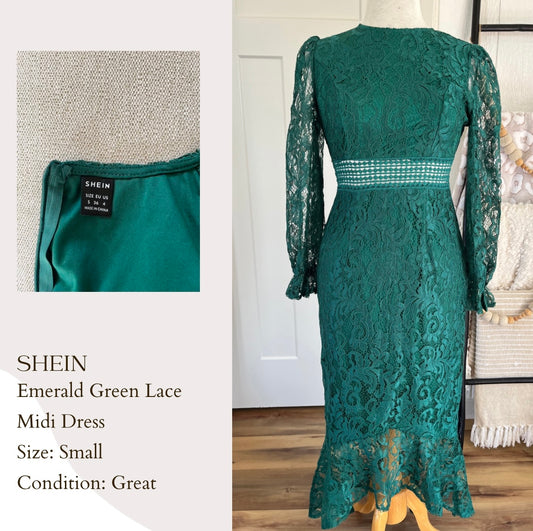 Shein Emerald Green Lace Midi Dress