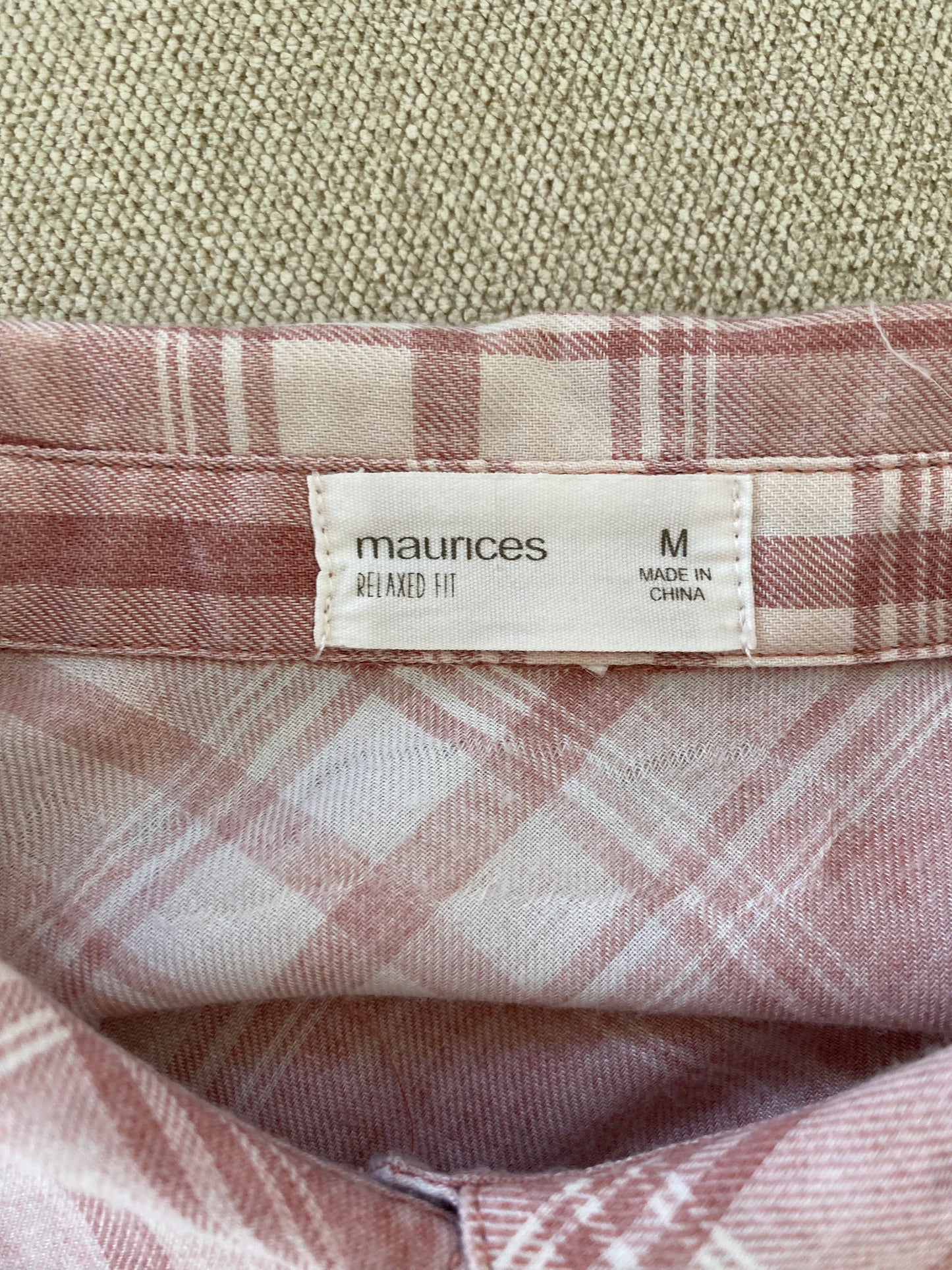 Maurices Blush Plaid Button Front Top