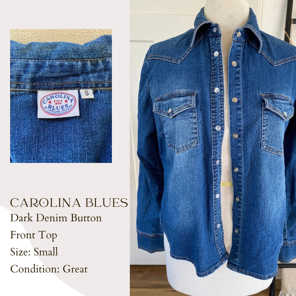 Carolina Blues Dark Denim Button Front Top