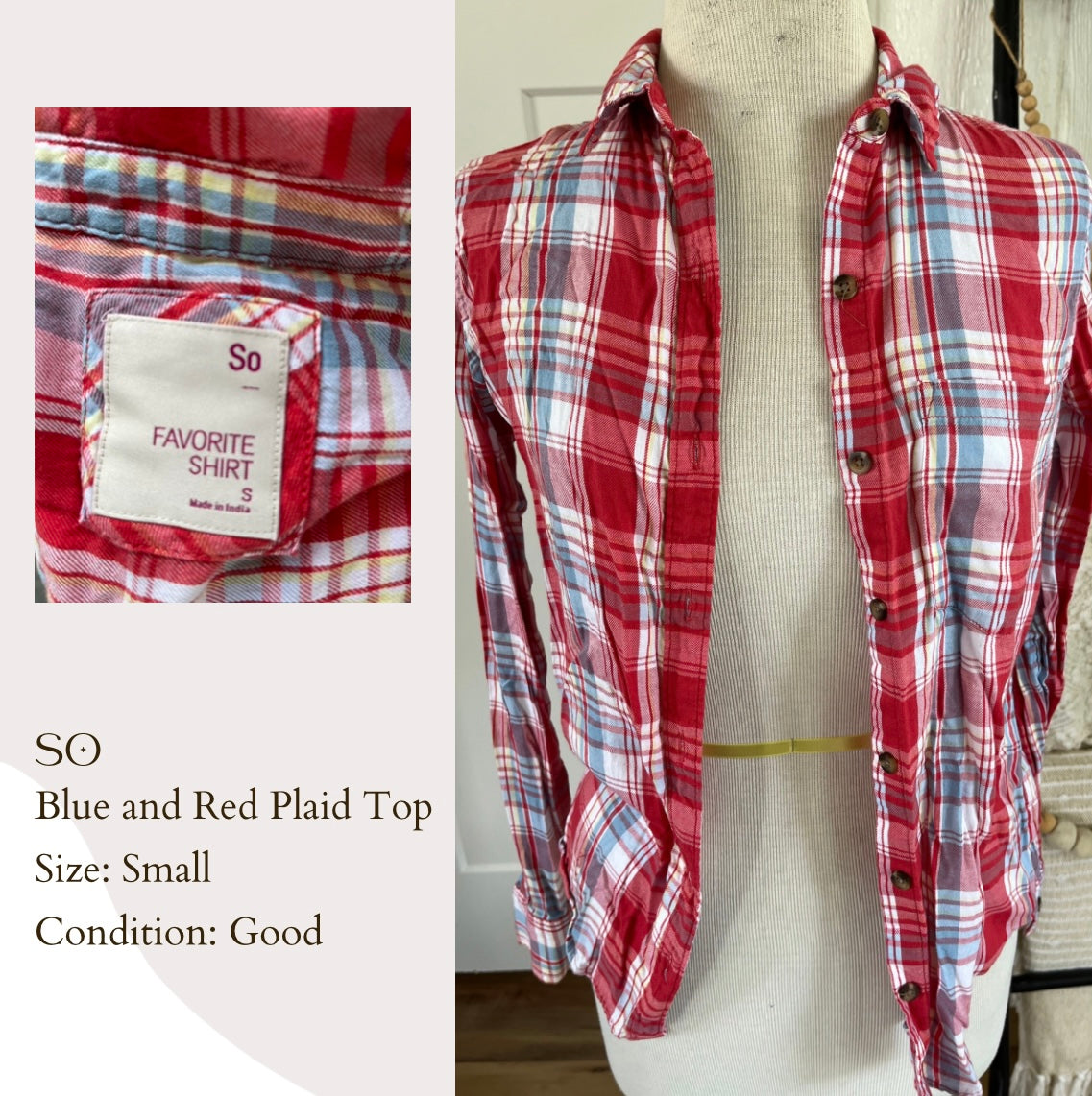 SO Blue and Red Plaid Top