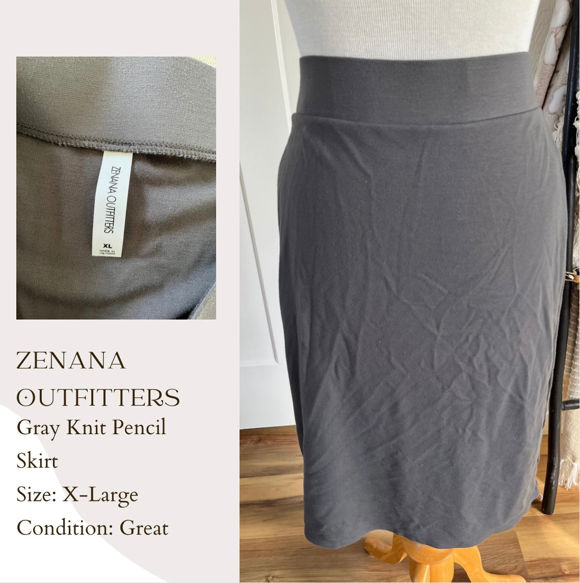 Zenana Outfitters Gray Knit Pencil Skirt